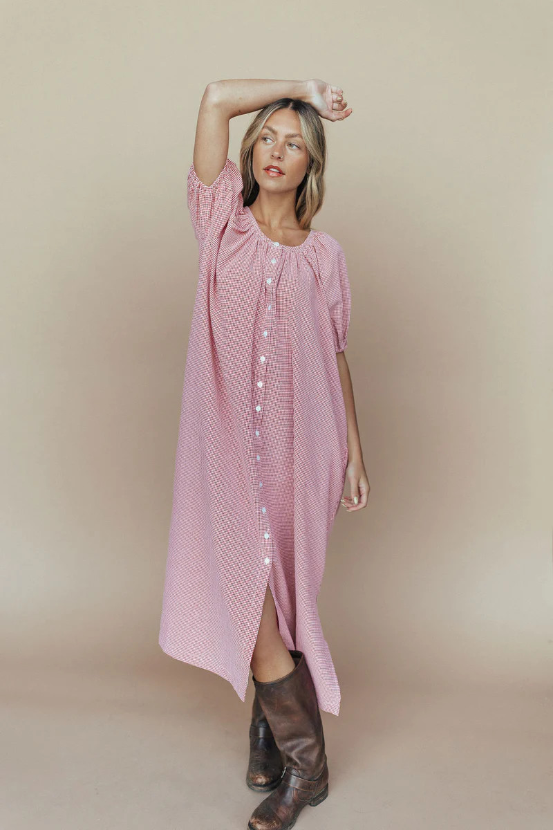 Eliza Gingham Maxi Dress in Red | Henly