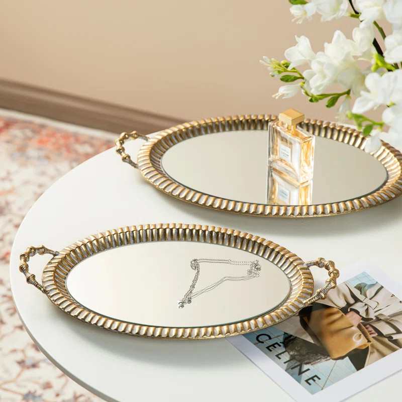 House of Hampton® Oval Metal Gold Mirrored Decorative Trays With Handles | Wayfair | Wayfair North America