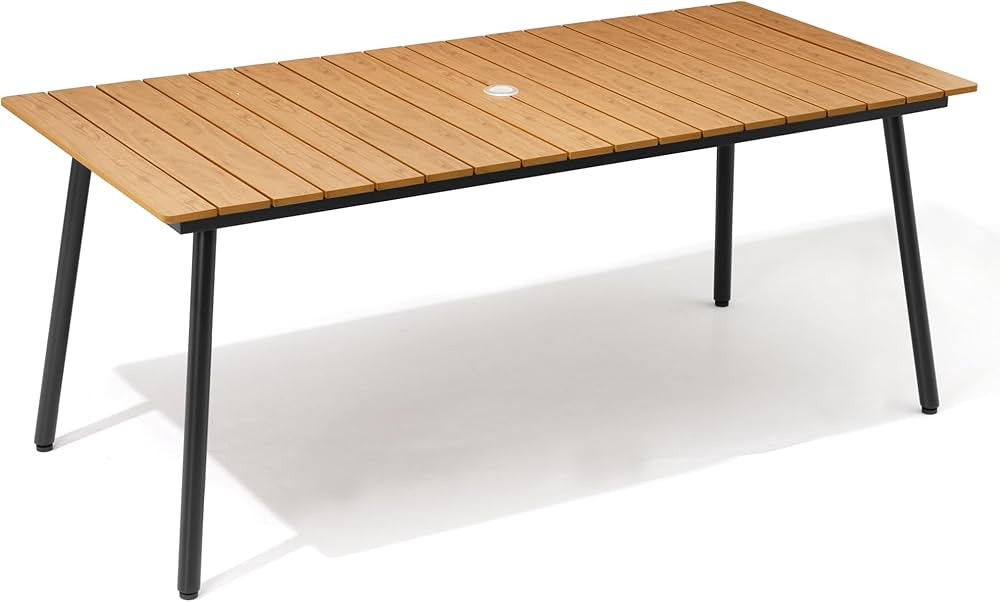 Outdoor Dining Table, 70inch Patio Dining Table with Wooden-Like Top and Aluminum Frame, Rectangu... | Amazon (US)