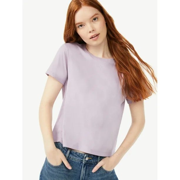 Free Assembly Women's Cropped Box T-Shirt with Short Sleeves | Walmart (US)