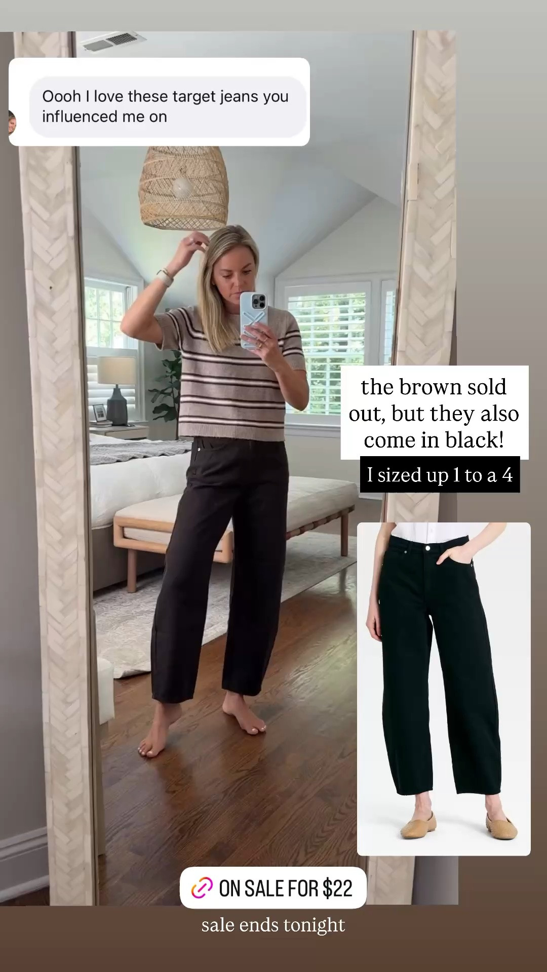 The viral target jeans are on sale for $22! The chocolate brown is perfect for fall and they also come in black! I’m 5’5 wearing a 4R. I’m usually a 2/26 // small top