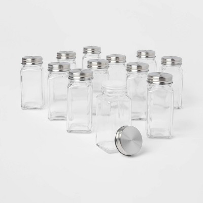 3oz 12pk Square Spice Jar Set - Threshold™: Glass Spice Jars with Lids, Traditional Style, Hand Wash, Clear, 3.5 Volume | Target