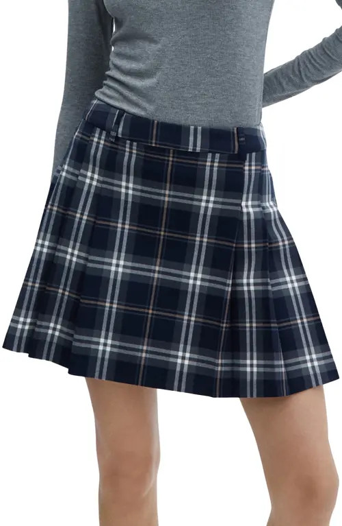 MANGO Plaid Pleated Miniskirt in Navy at Nordstrom, Size Small | Nordstrom
