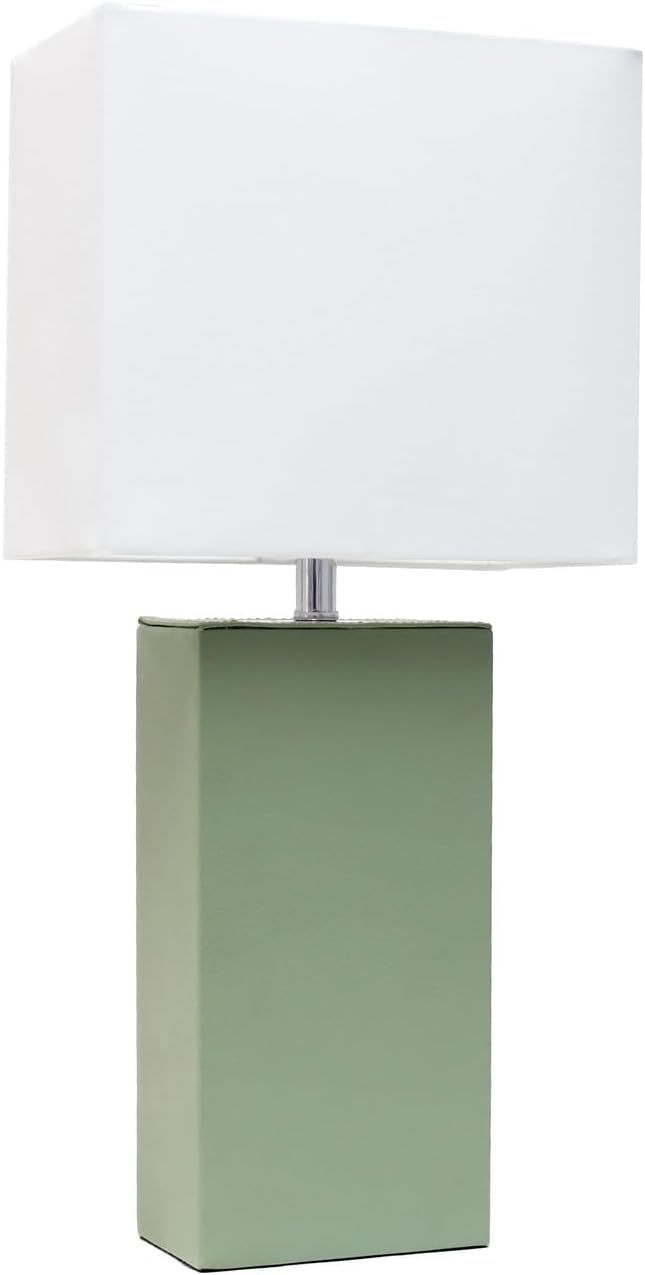 Elegant Designs LT1025-SGE Modern Leather Table Lamp with White Fabric Shade, Sage Green | Amazon (US)