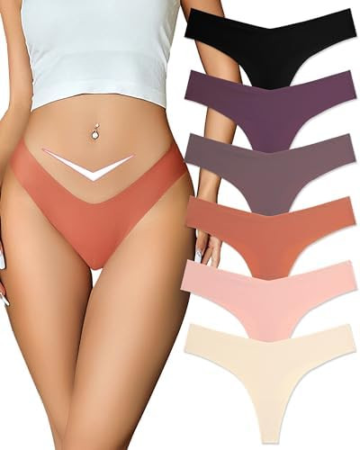 FINETOO Seamless Thongs for Women Sexy No Show Panties Invisible V-waisted Stretch Ladies Underwe... | Amazon (US)