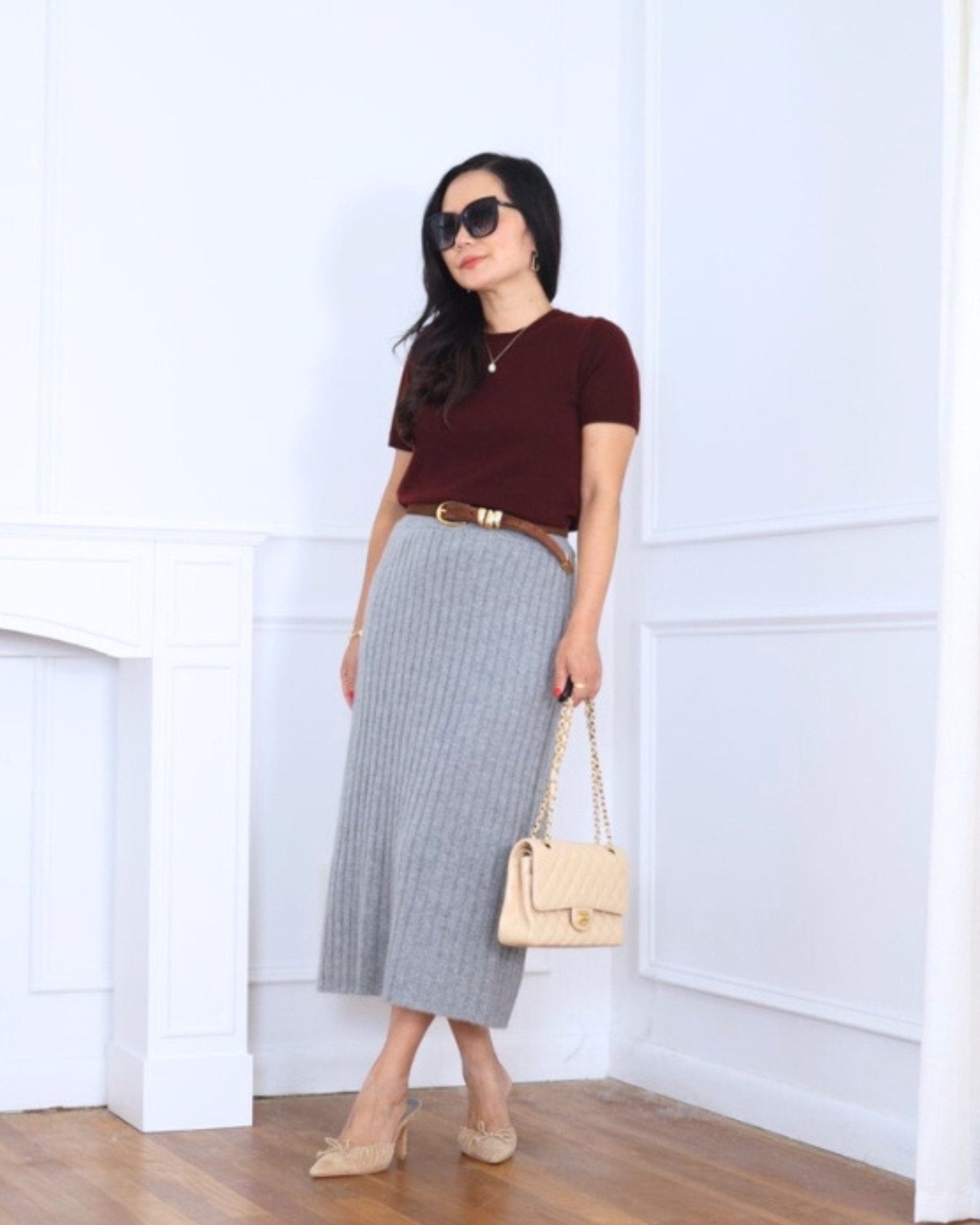 Wearing a cashmere tee and cashmere midi skirt from Quince — a timeless mix of textures that feels polished yet comfortable, perfect for effortless everyday chic. I’m 5’2, wearing size S.

#LTKStyleTip #LTKPetite #LTKOver40