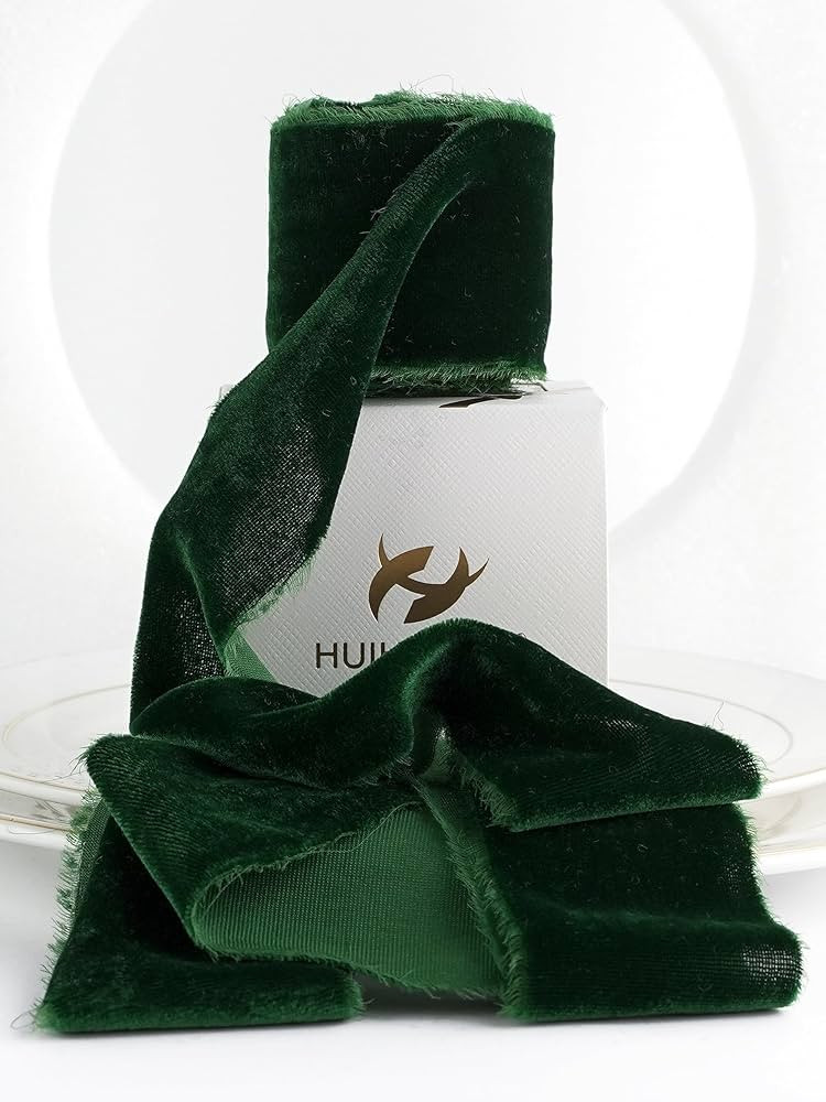 HUIHUANG Green Velvet Ribbon 2 inch Handmade Fringe Frayed Silk Velvet Ribbon for Flower Bouquet,... | Amazon (US)