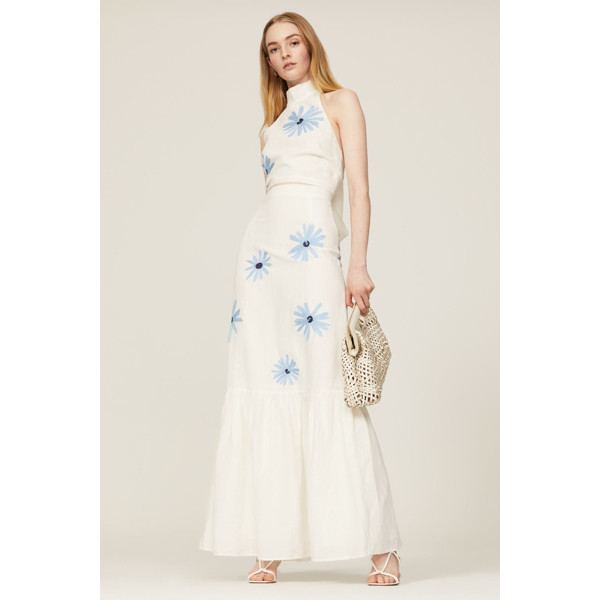 Something Navy Embroidered Tiered Maxi Skirt white-blue-print | Rent the Runway