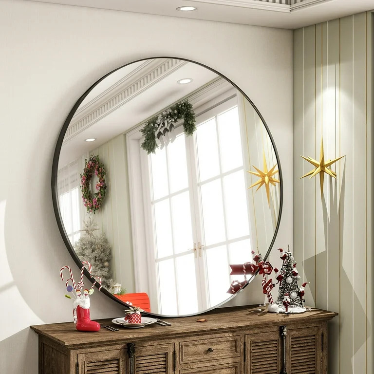 BEAUTYPEAK 30" Wall Mirror Bathroom Mirror Wall Mounted Round Mirror, Black | Walmart (US)