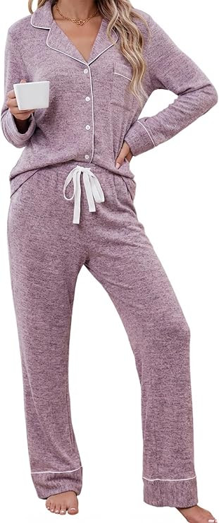 Leikar Button Up Pajama Set For Women Long Sleeve Shirt And Pajama Pants Soft Pjs Lounge Sets | Amazon (US)