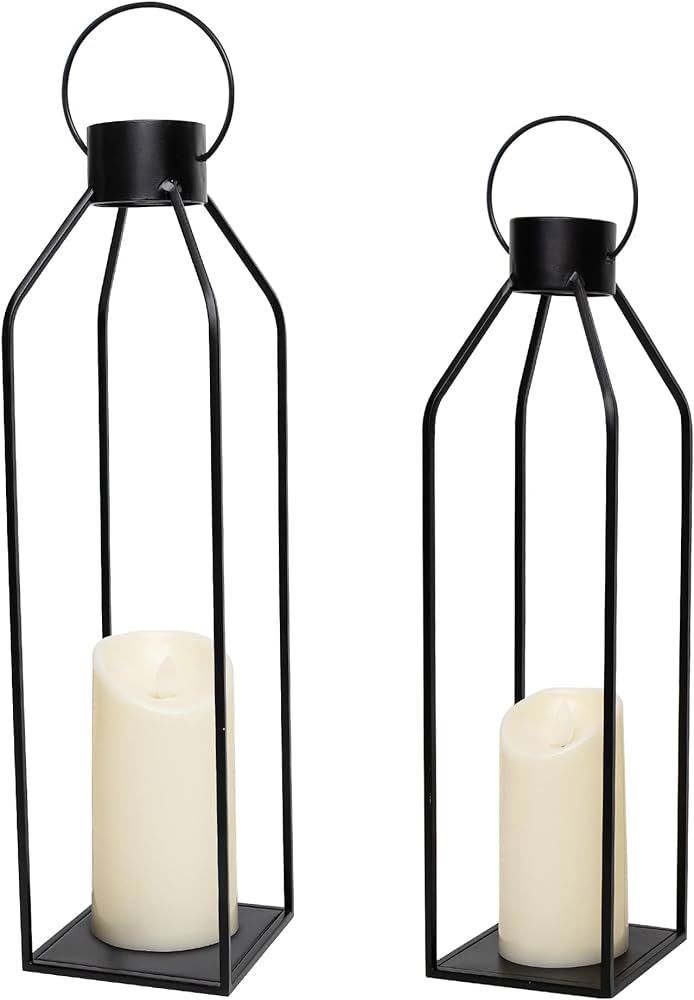 HPC Decor 22'' 19'' Lanterns Decorative w/ Flickering Timer Candles- Large Tall Black Metal Candl... | Amazon (US)