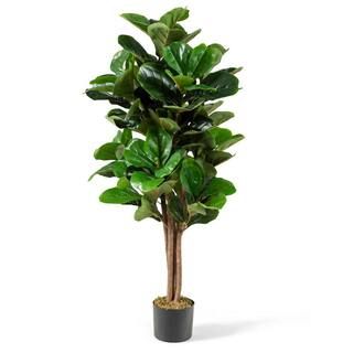 5ft Green Artificial Fiddle Leaf Fig Tree Indoor Outdoor Office Decorative Planter | The Home Depot