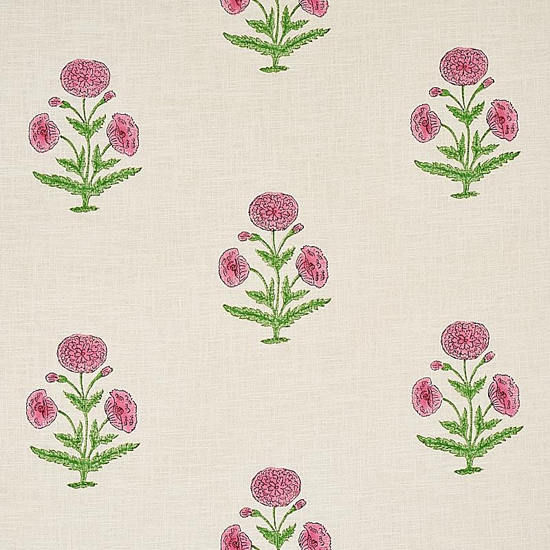 Schumacher Poppy Hand Block Print Rose & Grass Fabric | DecoratorsBest