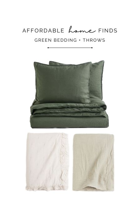 Affordable linen green bedding with neutral throws. 

Bedroom, bedding, bed, quilt, duvet 

#LTKhome #LTKunder100