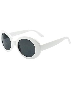 My Shades - White Oval Round Sunglasses Thick Bold Retro Clout Goggles (White, Smoke), Large | Amazon (US)