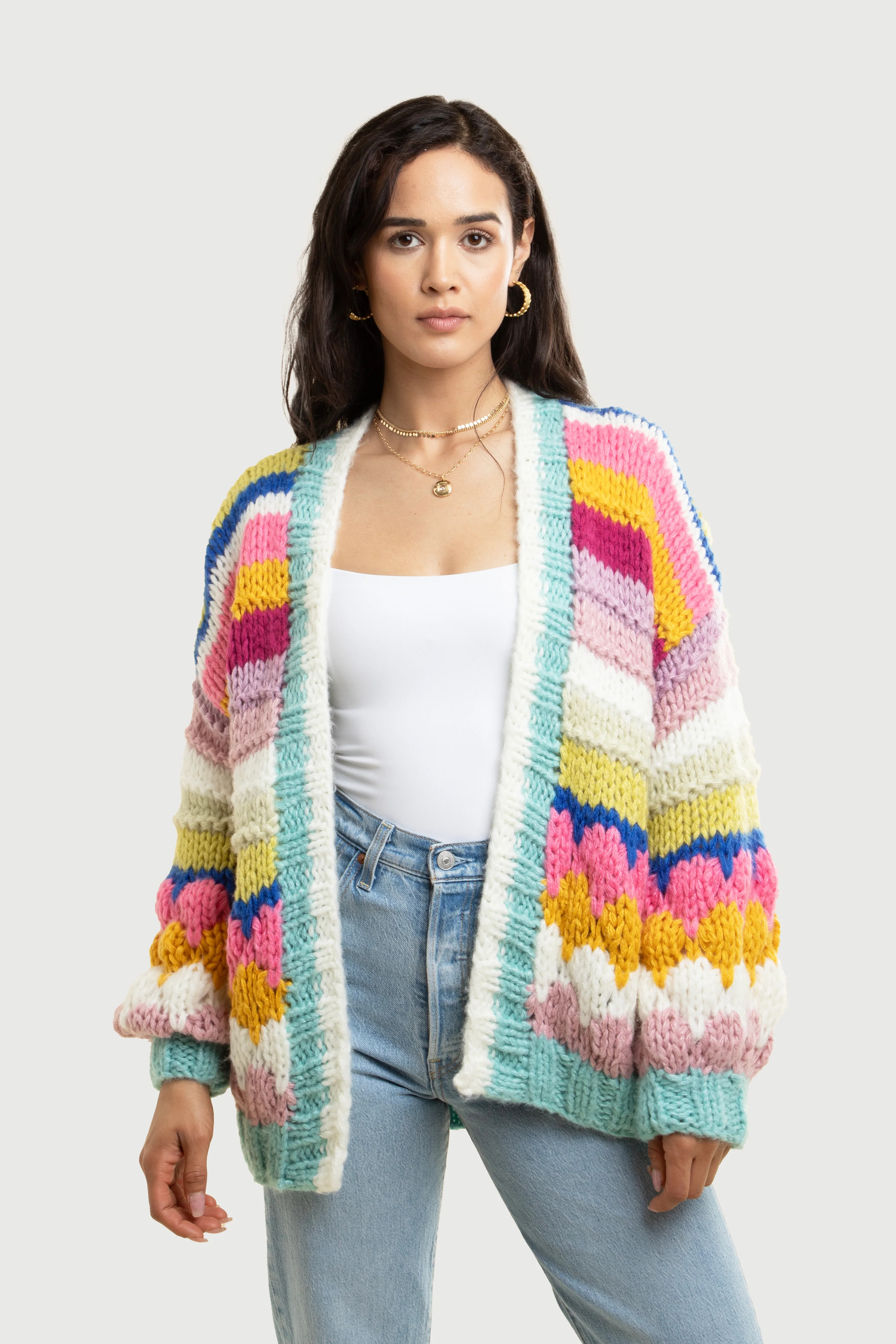 Knitted Rainbow Bubble Stitch Cardigan | Saachi