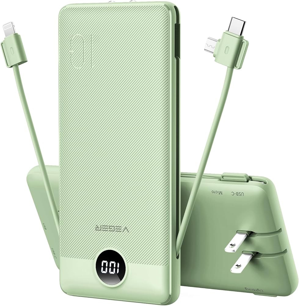 VEGER Portable Charger for iPhone Built in Cables Fast Charging USB C Slim 10000 Power Bank, Wall... | Amazon (US)