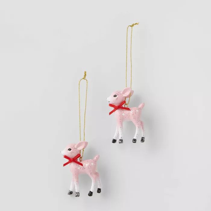2ct Retro Small Deer Christmas Ornament Set Pink - Wondershop&#8482; | Target