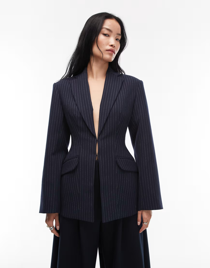 ASOS DESIGN ultimate sculpted blazer suit in navy pinstripe | ASOS (Global)