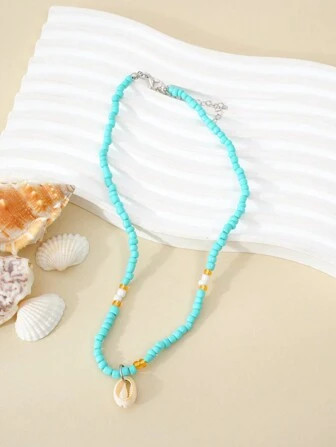 1pc Boheemse vintage stijl natuurlijke schelp hanger handgemaakte kralen ketting voor vrouwen, pe... | SHEIN