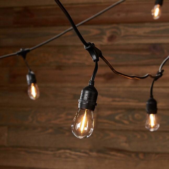 Harbor Breeze 48-ft Plug-in Black Outdoor String Light with 18 White-Light LED Edison Bulbs | Lowe's