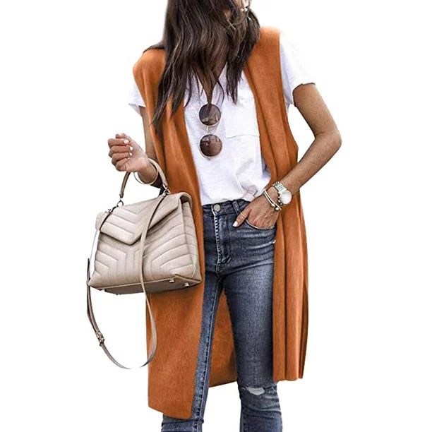 Women Solid Color Sleeveless Long Vest Cardigan | Walmart (US)