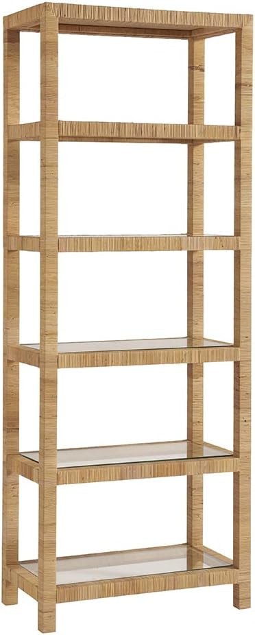 Coastal Living Escape Long Key Woven Rattan Wood 5 Shelf Bookcase with Glass Shelves | Amazon (US)