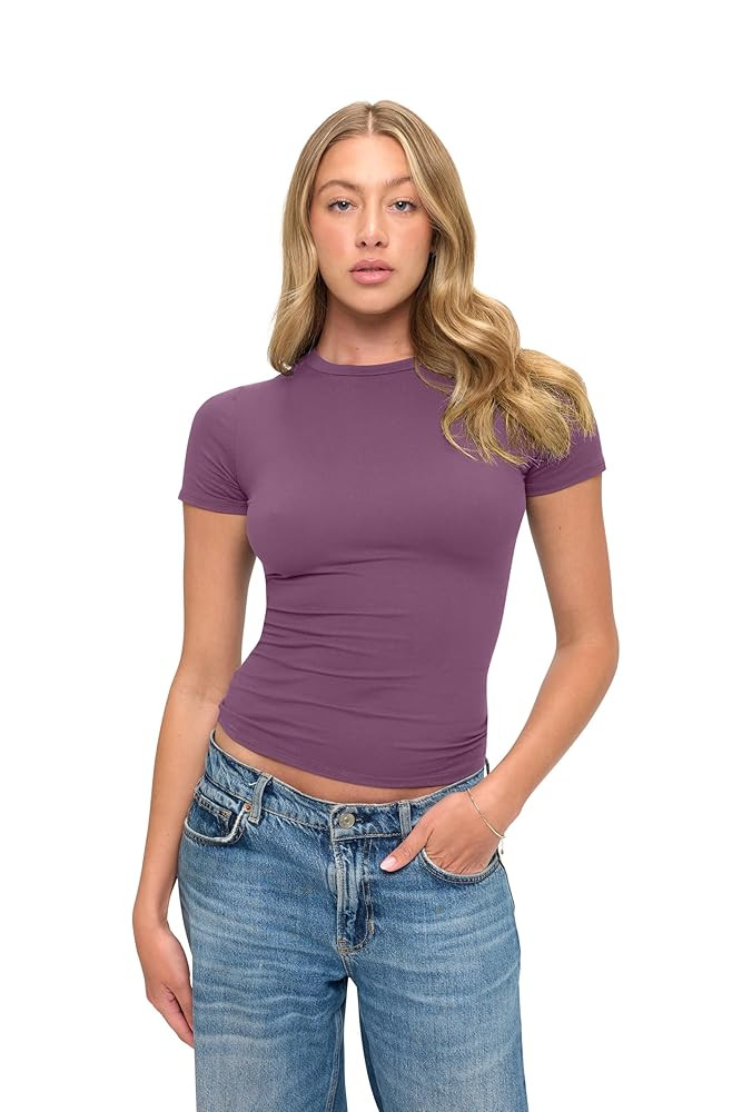 Natural Uniforms Womens Super Soft, Super Stretch Y2K Short Sleeve Baby Tee Crop Top | Amazon (US)