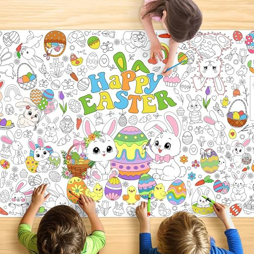 JOYGATHER Easter Coloring Tablecloth for Kids, Large 30x72 Inch Poster with Bunnies, Eggs, Flowers, Perfect for Easter Party Games, Classroom Decorations, Spring Activities, and Holiday Supplies | Amazon (US)