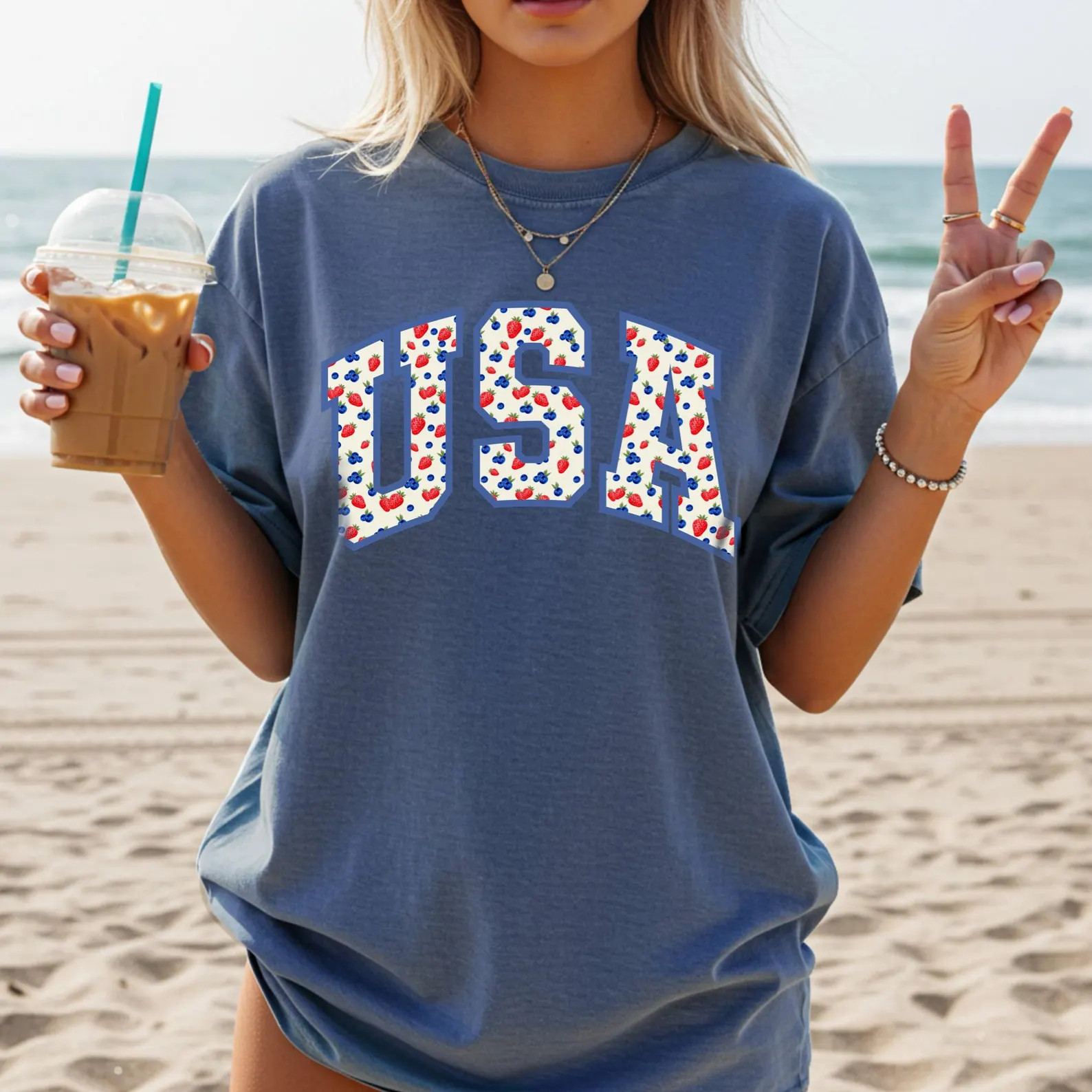 USA Shirt, Strawberry Blueberry Tee, 4th of July Tee for Women, Patriotic Graphic Tee, Red White ... | Etsy (Global)