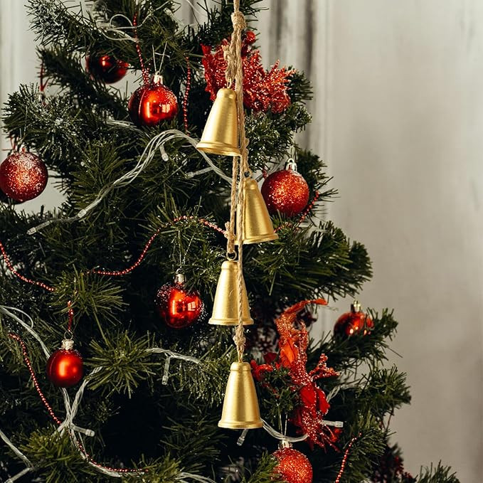 Christmas Bells, Gold Cow Bells Christmas Decor Indoor, 4-PCS Rustic Brass Bells Vintage Hanging ... | Amazon (US)