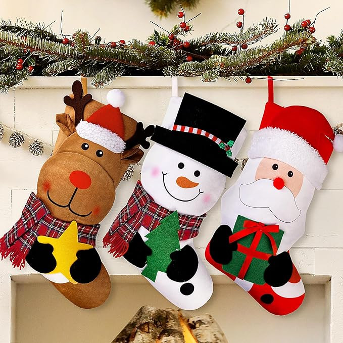 Christmas Stockings, 3 PCS 18 Inches Classic Personalized Stockings for Fireplace Xmas Decoration... | Amazon (US)