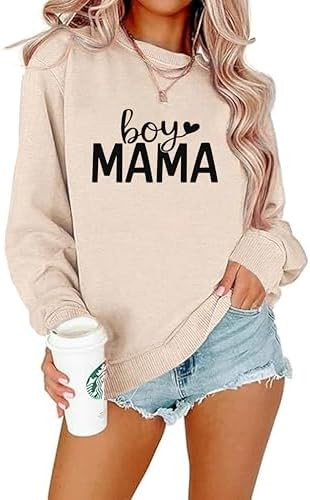Mama Sweatshirts for Women Boy Mom Letter Print Long Sleeve Pullover Casual Crew Neck Fall Blouse... | Amazon (US)