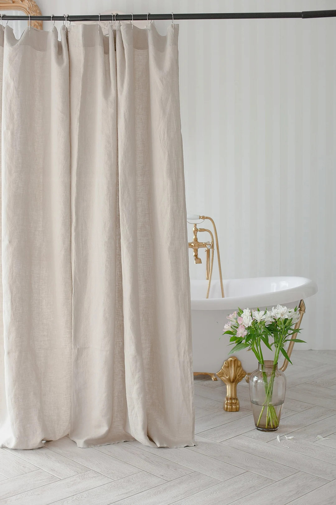 Shower Curtain Linen Soft organic Shower Curtain With Buttonhole Top Linen Bathroom Drape Linen D... | Etsy (CAD)