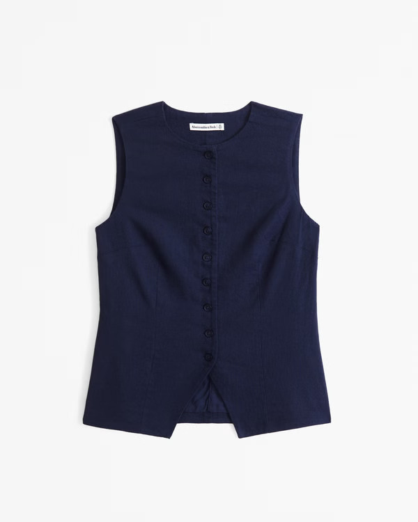 The A&F Mara Linen-Blend Button-Through Vest | Abercrombie & Fitch (US)