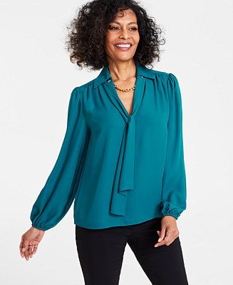 I.N.C. International Concepts Women's Long-Sleeve Chain-Neck Blouse, Created for Macy's - Macy's | Macy's