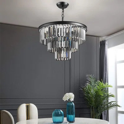 Modern Luxury Crystal Chandelier With Smoke Glass And Black Metal Finish, 3-Tier 7-Light Pendant Ceiling Fixture For Dining Room, Living Room, Bedroom | Wayfair North America