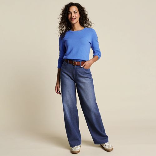 Women's Petite Rigid Denim Mid Rise Baggy Jeans - Lands' End - Blue - 14 | Lands' End (US)