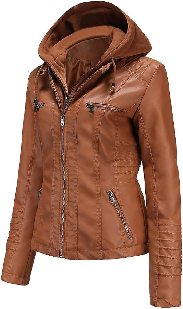 Tagoo Faux Leather Jacket Women Motorcycle Coat for Biker with Removable Hood Plus Size | Amazon (US)