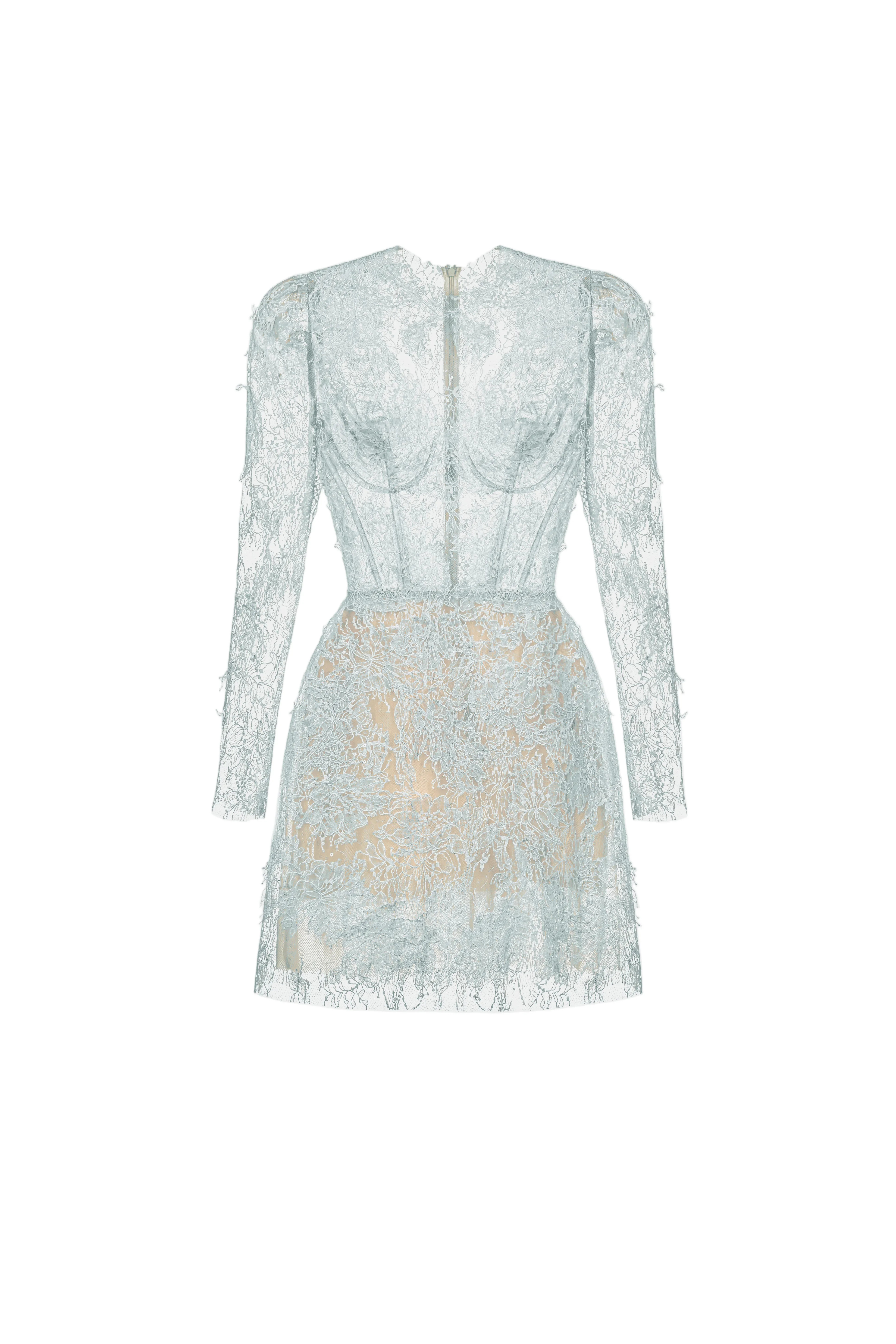 BABY BLUE BEADED LACE MINI DRESS | CULT MIA UK LTD