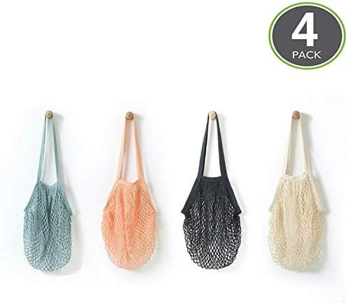 4 Pack Portable Reusable Grocery Bags Fruit and Vegetable Bag Washable Cotton Mesh String Organic... | Amazon (US)