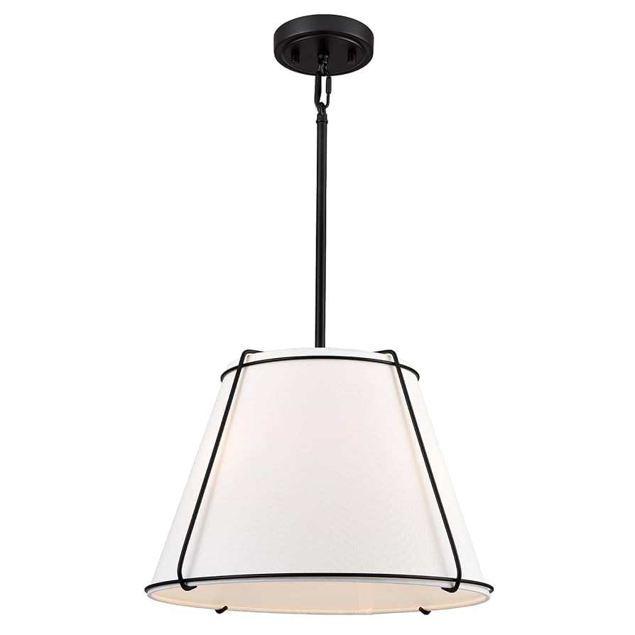 Modern Pendant Light Fixtures, 16" White Linen Drum Pendant Lights, Adjustable Hanging Light Fixt... | Amazon (US)