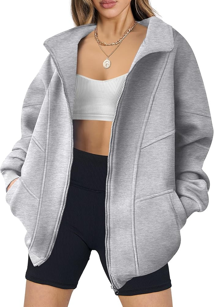 ANRABESS Women's Oversized Full Zip Up Sweatshirts Jacket 2024 Fall Fleece Long Sleeve Hoodies Ou... | Amazon (US)
