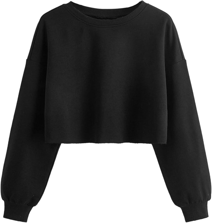 SweatyRocks Women's Casual Long Sleeve Raw Hem Pullover Crop Tops Sweatshirts | Amazon (US)