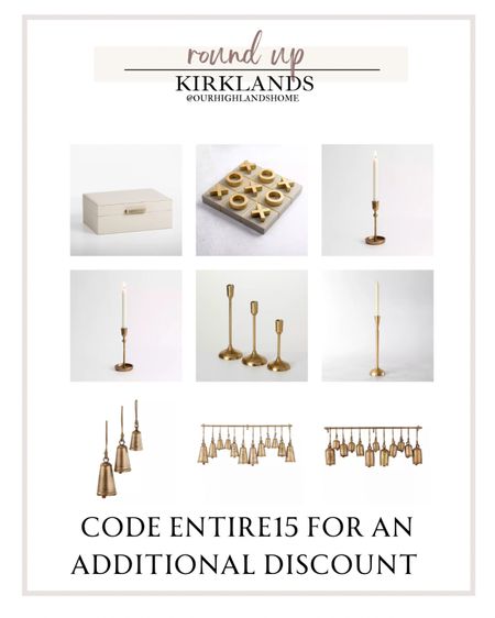 kirklands brass home decor and christmas bells. candle stick holder. code entire15 gives you an additional discount 

#LTKunder50 #LTKsalealert #LTKhome