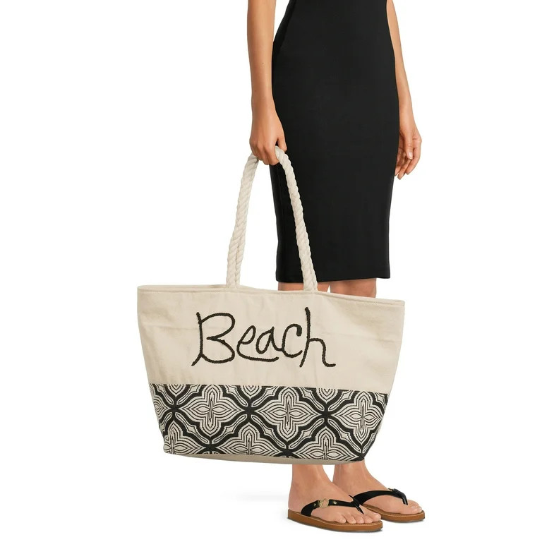 Time and Tru Women's Beach Tote with Rope Handles - Walmart.com | Walmart (US)