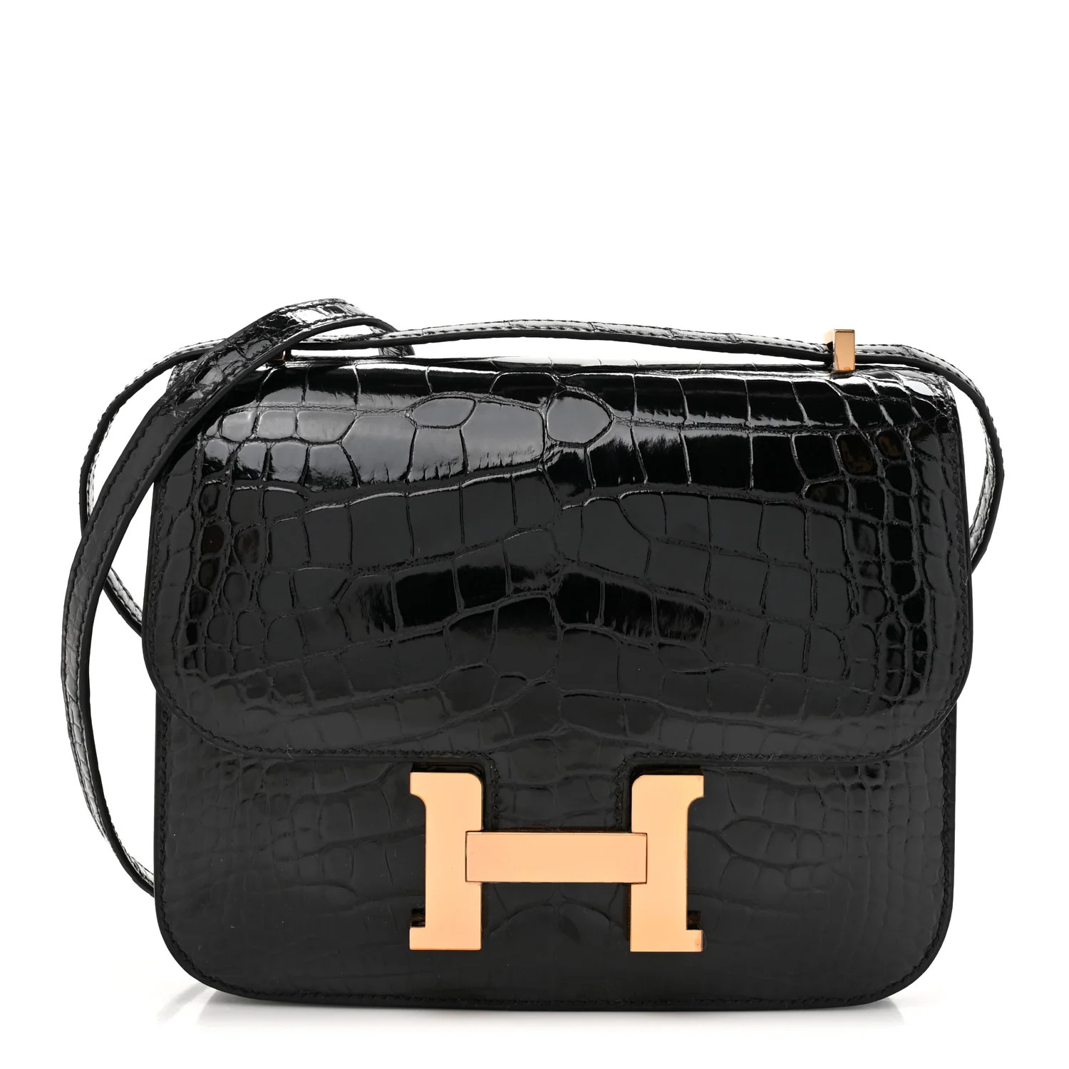Shiny Alligator Constance 18 Black | FASHIONPHILE (US)