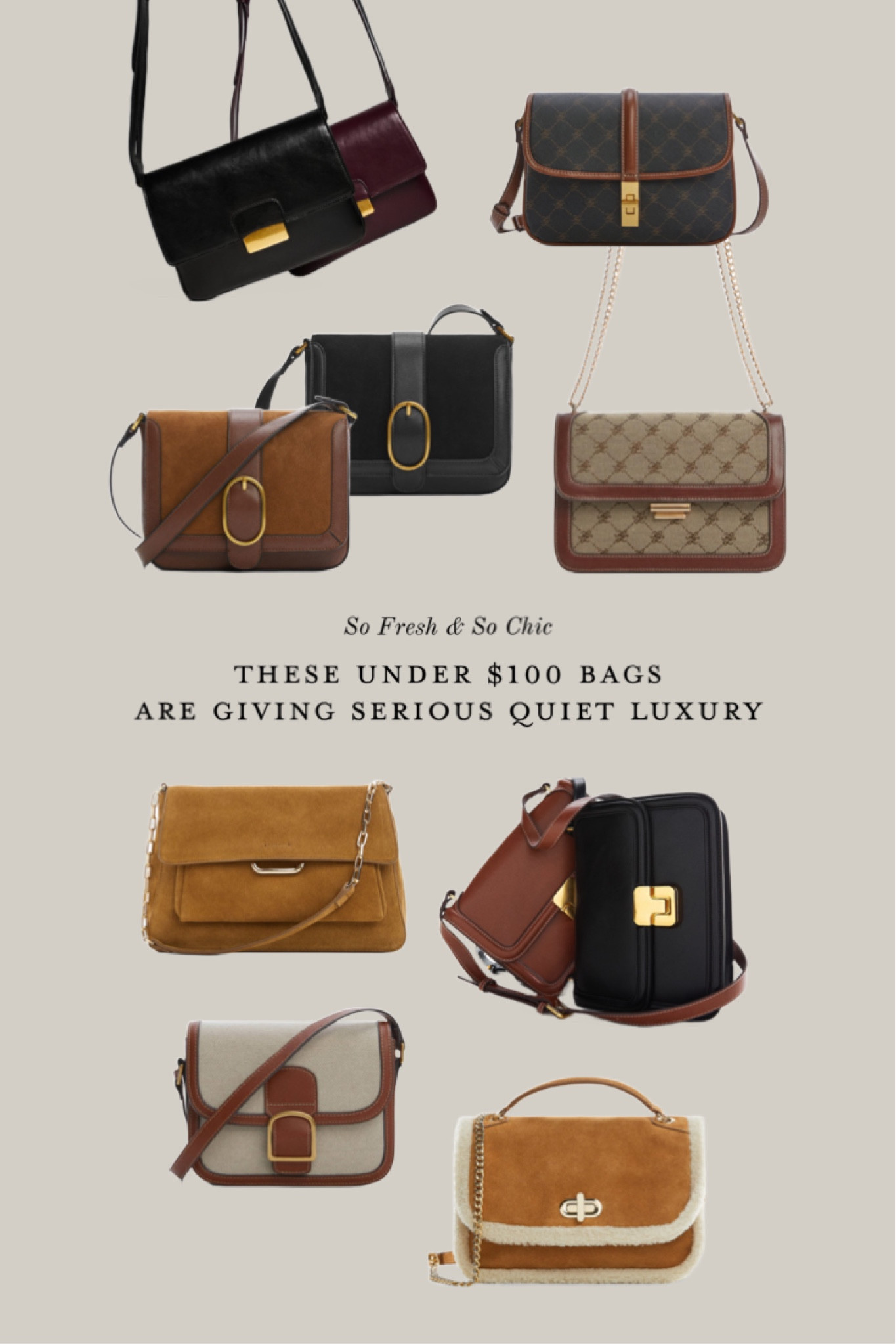 AMAZING shoulder bags and cross body bags under $100! ALSOOO Spend $220 and get 30% off until May 21st! 
-
Quiet luxury bags - shearling leather bag - gold buckle bag -
Celine dupe bag - Ralph Lauren dupe bag - canvas and leather crossbody - leather crossbody black - leather crossbody brown - gold buckle bag - suede bag - affordable bags - printed monogram logo bag - Mango Women’s bags 

#LTKsalealert #LTKstyletip #LTKitbag