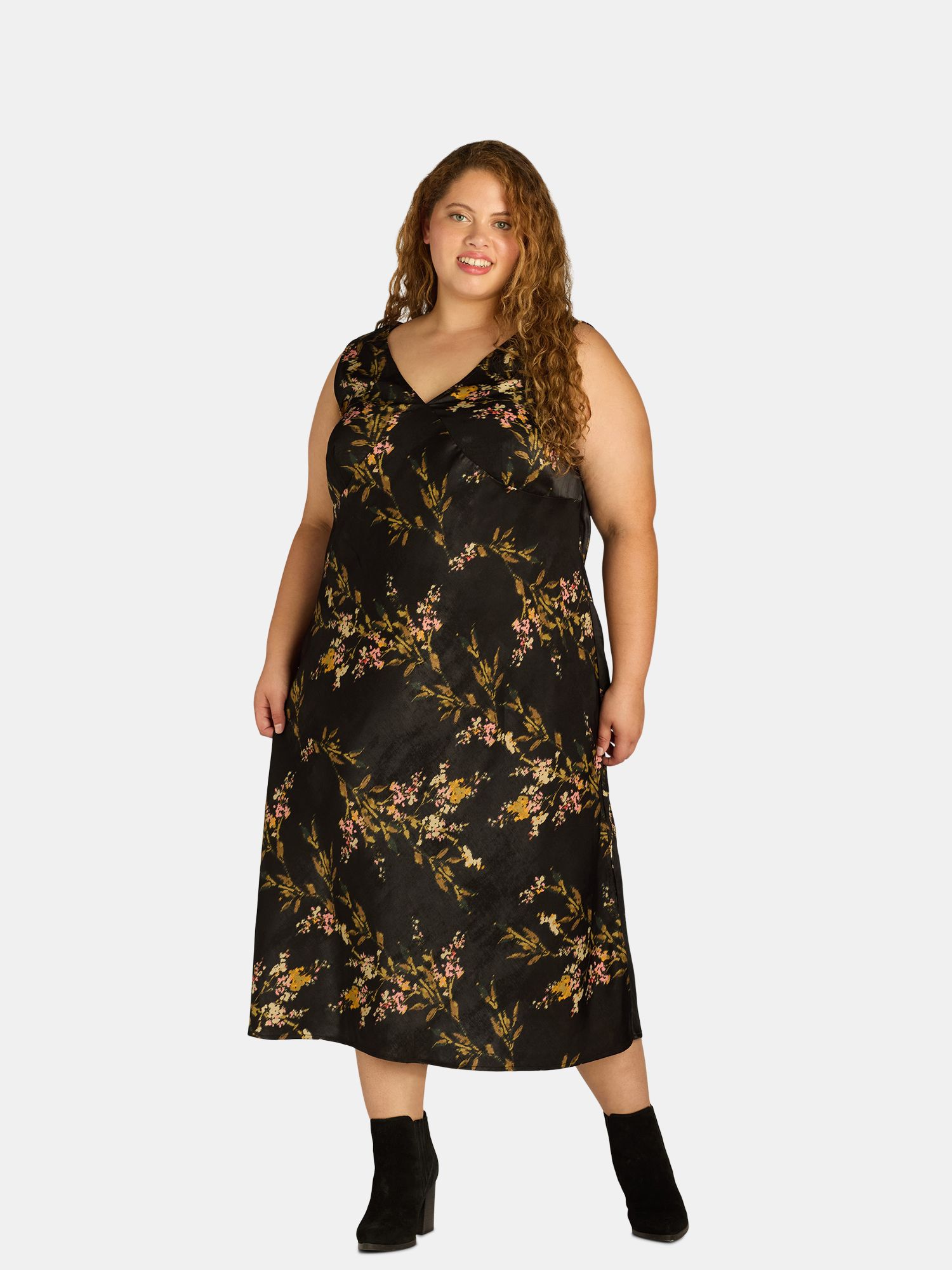 Terra & Sky Black Label Women's Plus Size Sleeveless Bias Satin Slip Dress, 0X-4X | Walmart (US)