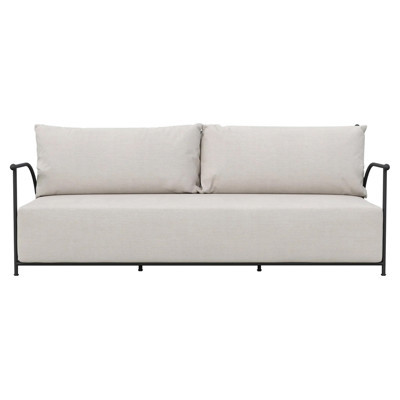 Emeline Cream Upholstered Black Iron High Back Outdoor Sofa - 80" | Kathy Kuo Home